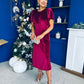 Aideen Angel Sleeve Studded Velvet Dress Wine