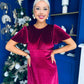 Aideen Angel Sleeve Studded Velvet Dress Wine