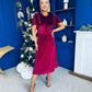 Aideen Angel Sleeve Studded Velvet Dress Wine