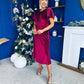 Aideen Angel Sleeve Studded Velvet Dress Wine
