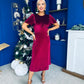 Aideen Angel Sleeve Studded Velvet Dress Wine