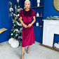 Aideen Angel Sleeve Studded Velvet Dress Wine