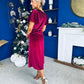 Aideen Angel Sleeve Studded Velvet Dress Wine