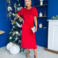 Aideen Angel Sleeve Studded Velvet Dress Red
