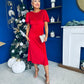 Aideen Angel Sleeve Studded Velvet Dress Red