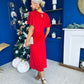 Aideen Angel Sleeve Studded Velvet Dress Red