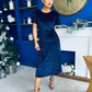 Aideen Angel Sleeve Studded Velvet Dress Navy