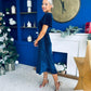 Aideen Angel Sleeve Studded Velvet Dress Navy