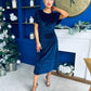 Aideen Angel Sleeve Studded Velvet Dress Navy