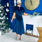 Aideen Angel Sleeve Studded Velvet Dress Navy