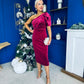 Miranda One Shoulder Pearl Detail Velvet Occasion Dress Wine