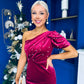 Miranda One Shoulder Pearl Detail Velvet Occasion Dress Wine
