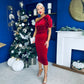 Miranda One Shoulder Pearl Detail Velvet Occasion Dress Red
