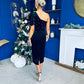 Miranda One Shoulder Pearl Detail Velvet Occasion Dress Black