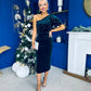 Miranda One Shoulder Pearl Detail Velvet Occasion Dress Forest