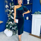Miranda One Shoulder Pearl Detail Velvet Occasion Dress Forest