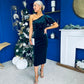 Miranda One Shoulder Pearl Detail Velvet Occasion Dress Forest