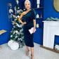 Miranda One Shoulder Pearl Detail Velvet Occasion Dress Forest