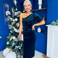 Miranda One Shoulder Pearl Detail Velvet Occasion Dress Forest