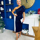 Miranda One Shoulder Pearl Detail Velvet Occasion Dress Navy