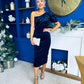 Miranda One Shoulder Pearl Detail Velvet Occasion Dress Navy