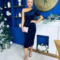 Miranda One Shoulder Pearl Detail Velvet Occasion Dress Navy