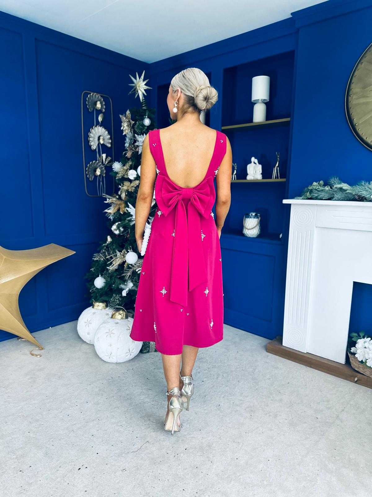 Scarlett Pearl Embellished Occasion Dress Raspberry