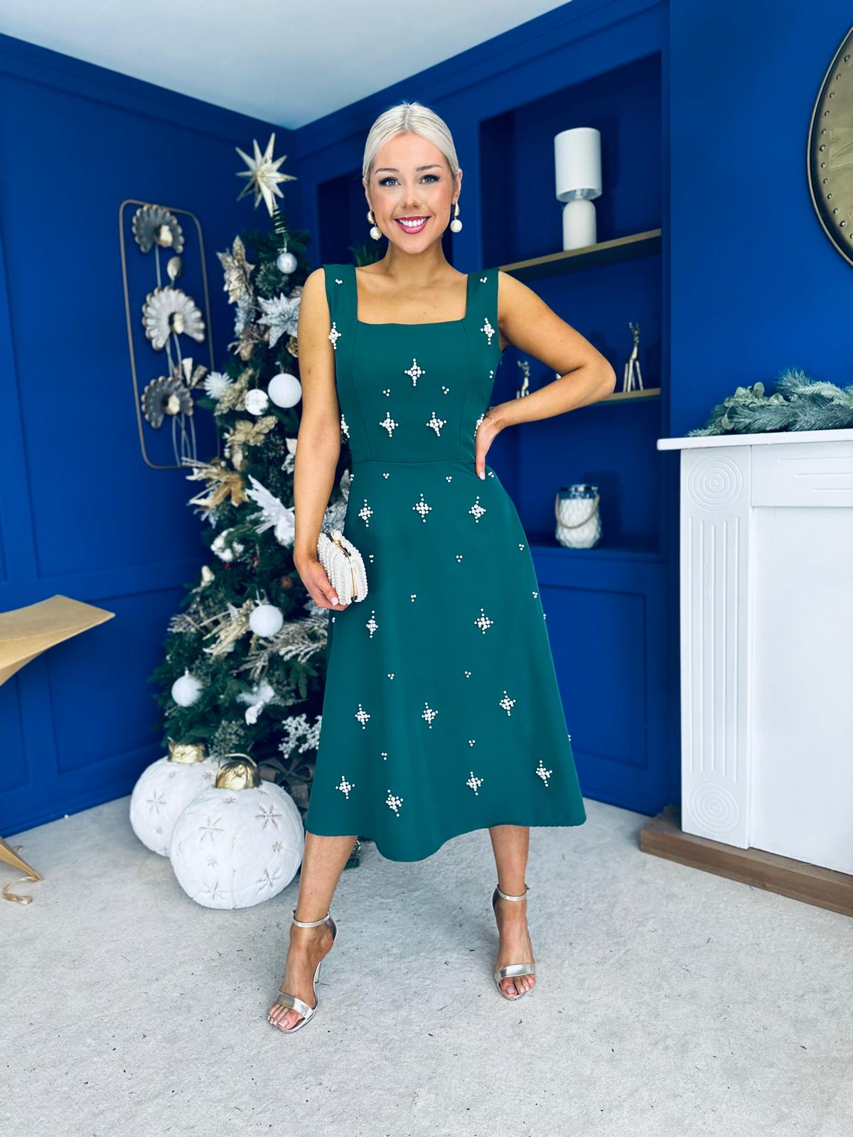 Scarlett Pearl Embellished Occasion Dress Forest