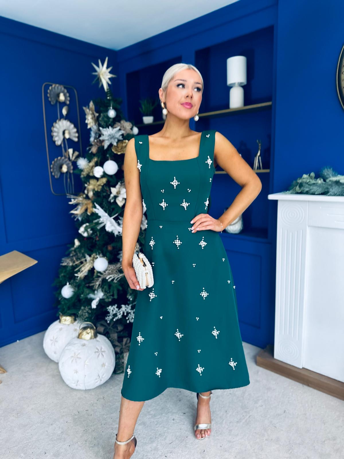 Scarlett Pearl Embellished Occasion Dress Forest