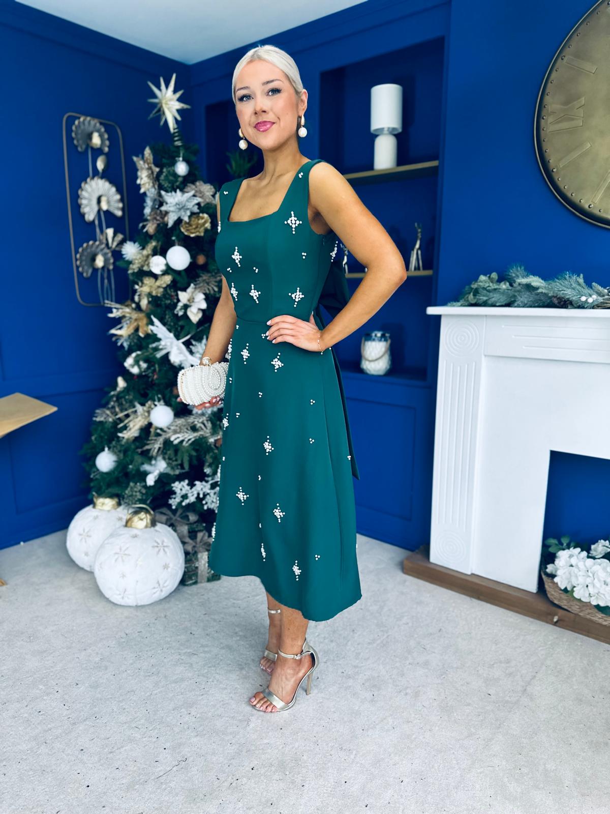 Scarlett Pearl Embellished Occasion Dress Forest