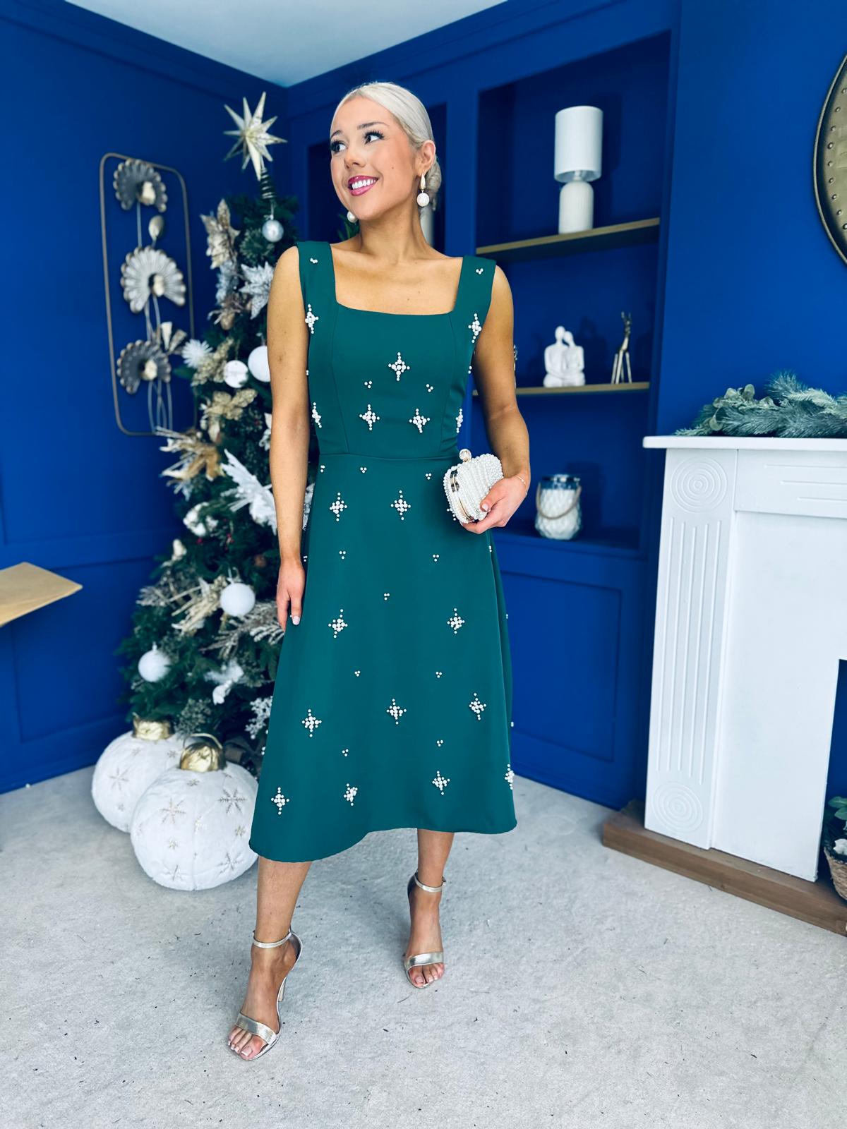 Scarlett Pearl Embellished Occasion Dress Forest