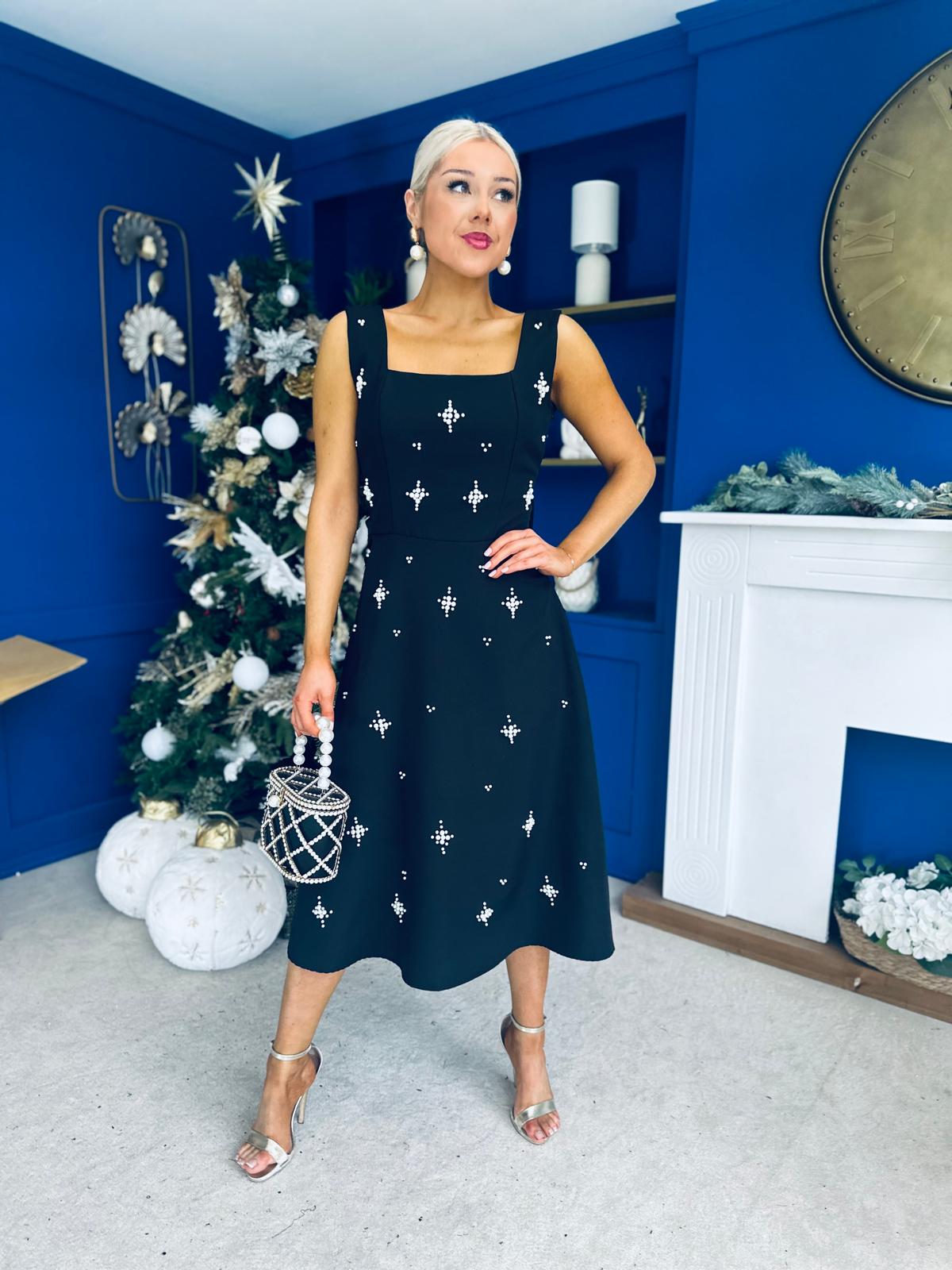 Scarlett Pearl Embellished Occasion Dress Black