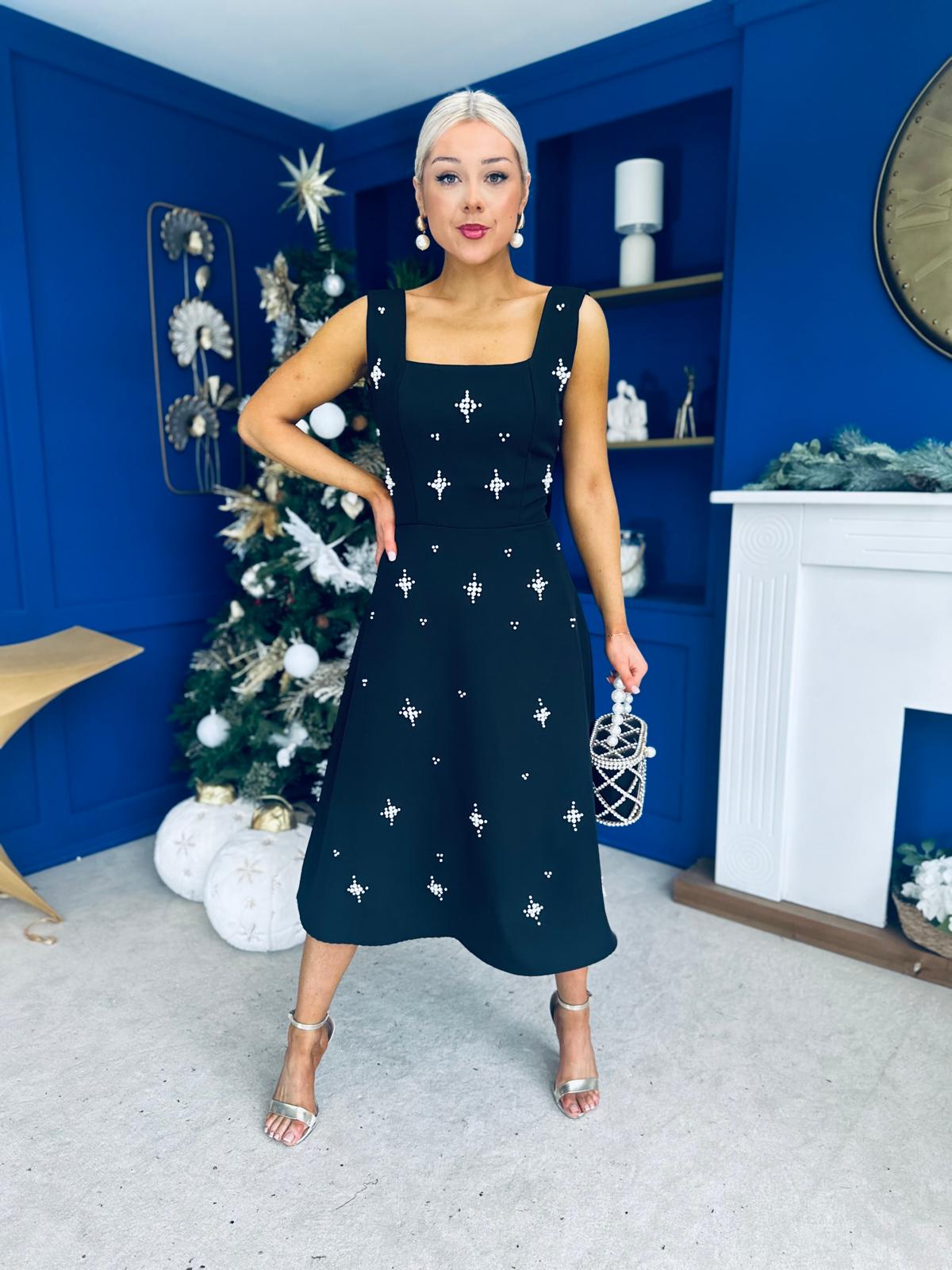 Scarlett Pearl Embellished Occasion Dress Black