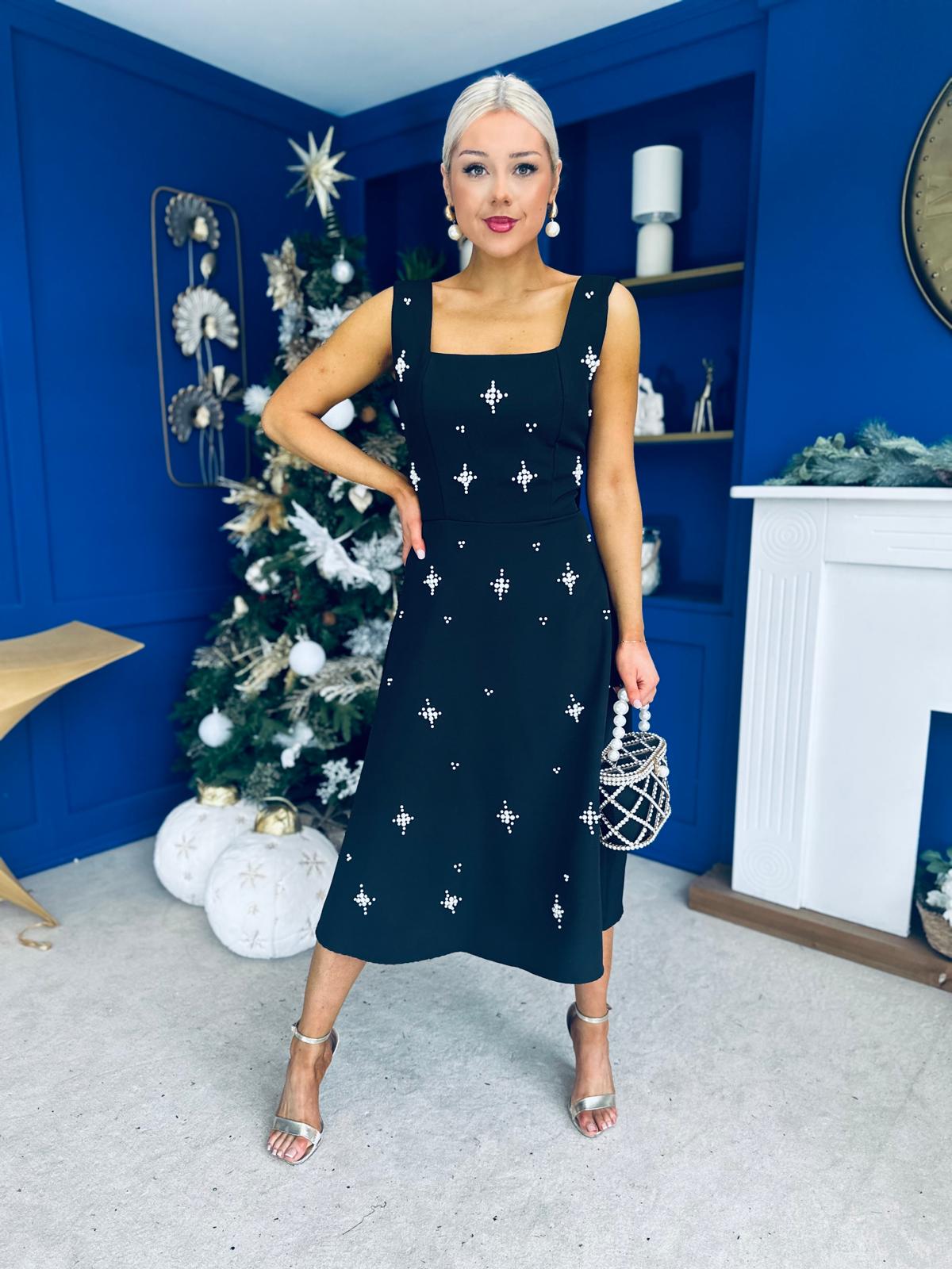 Scarlett Pearl Embellished Occasion Dress Black