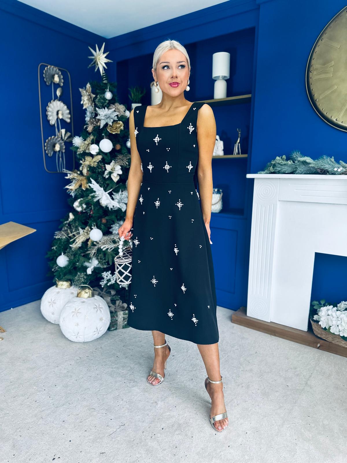 Scarlett Pearl Embellished Occasion Dress Black