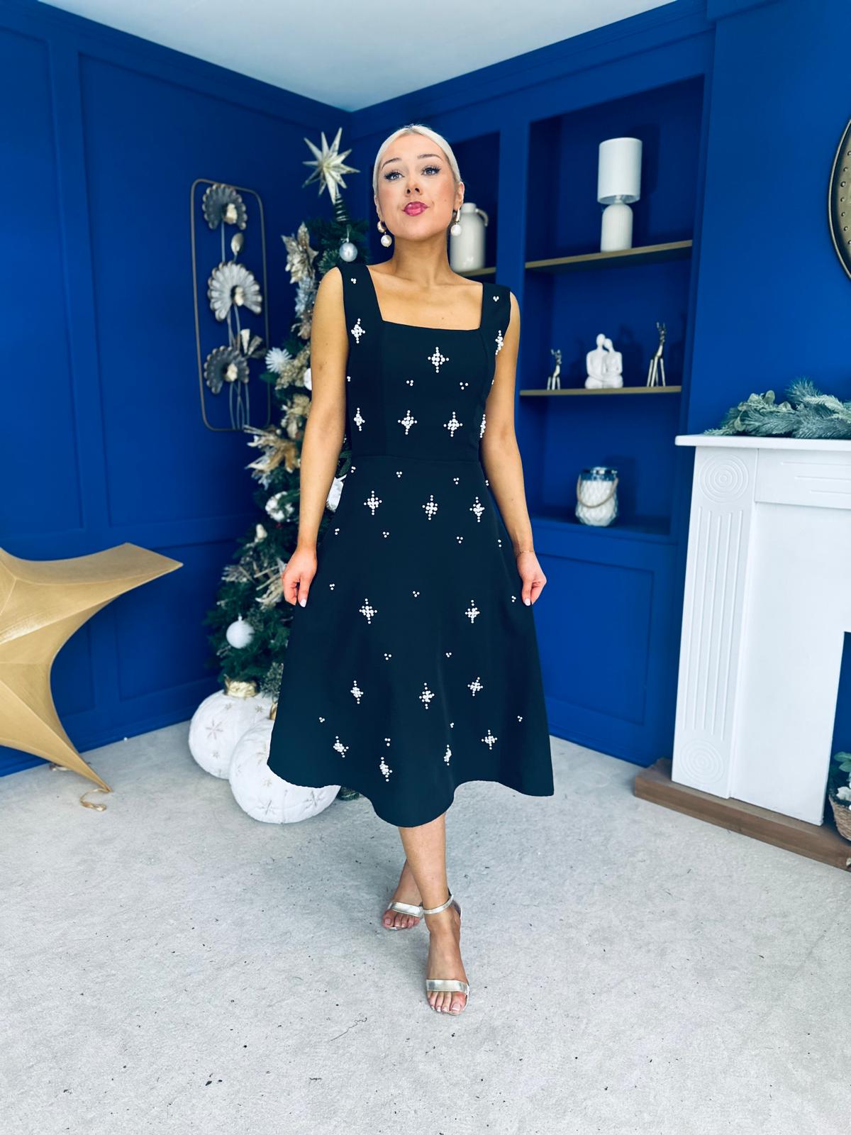 Scarlett Pearl Embellished Occasion Dress Black