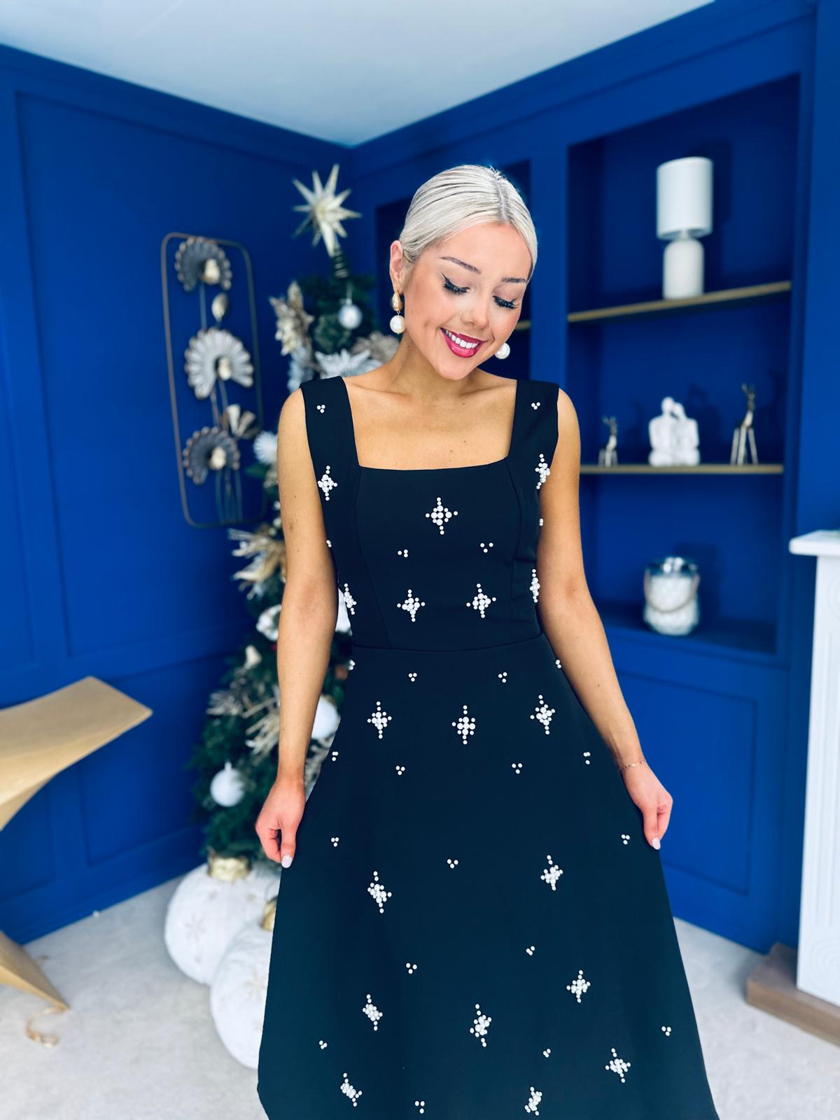 Scarlett Pearl Embellished Occasion Dress Black