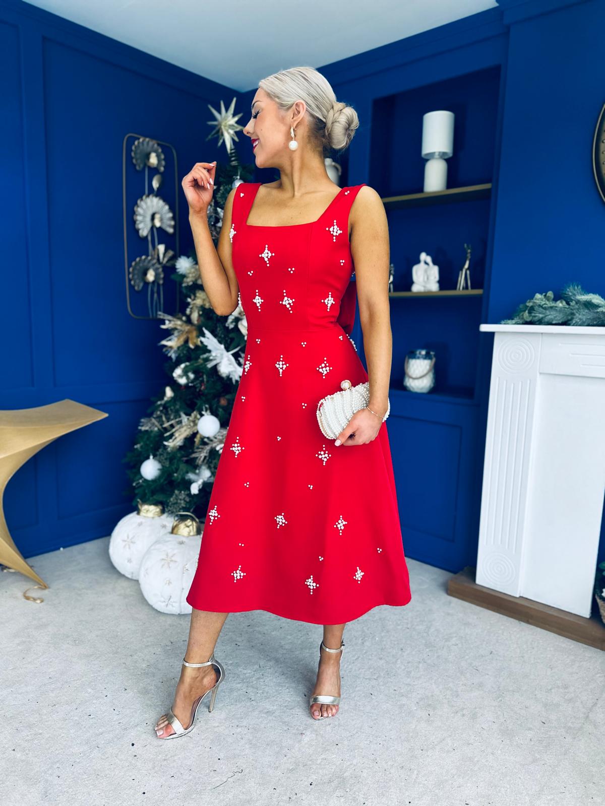 Scarlett Pearl Embellished Occasion Dress Red