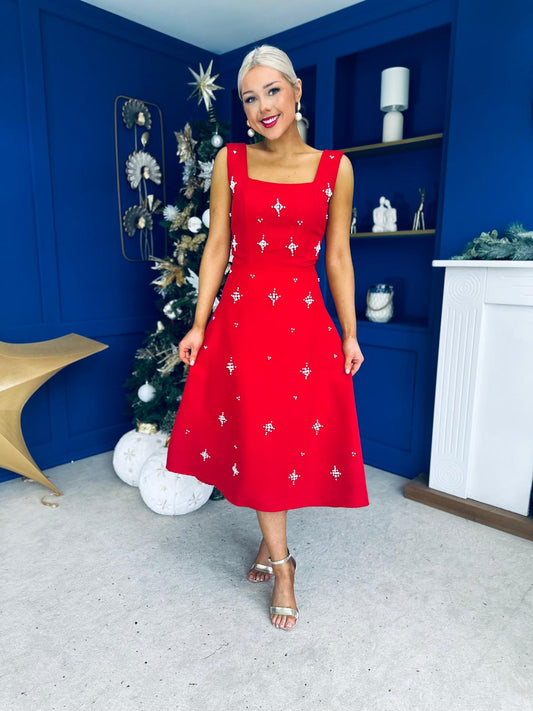 Scarlett Pearl Embellished Occasion Dress Red