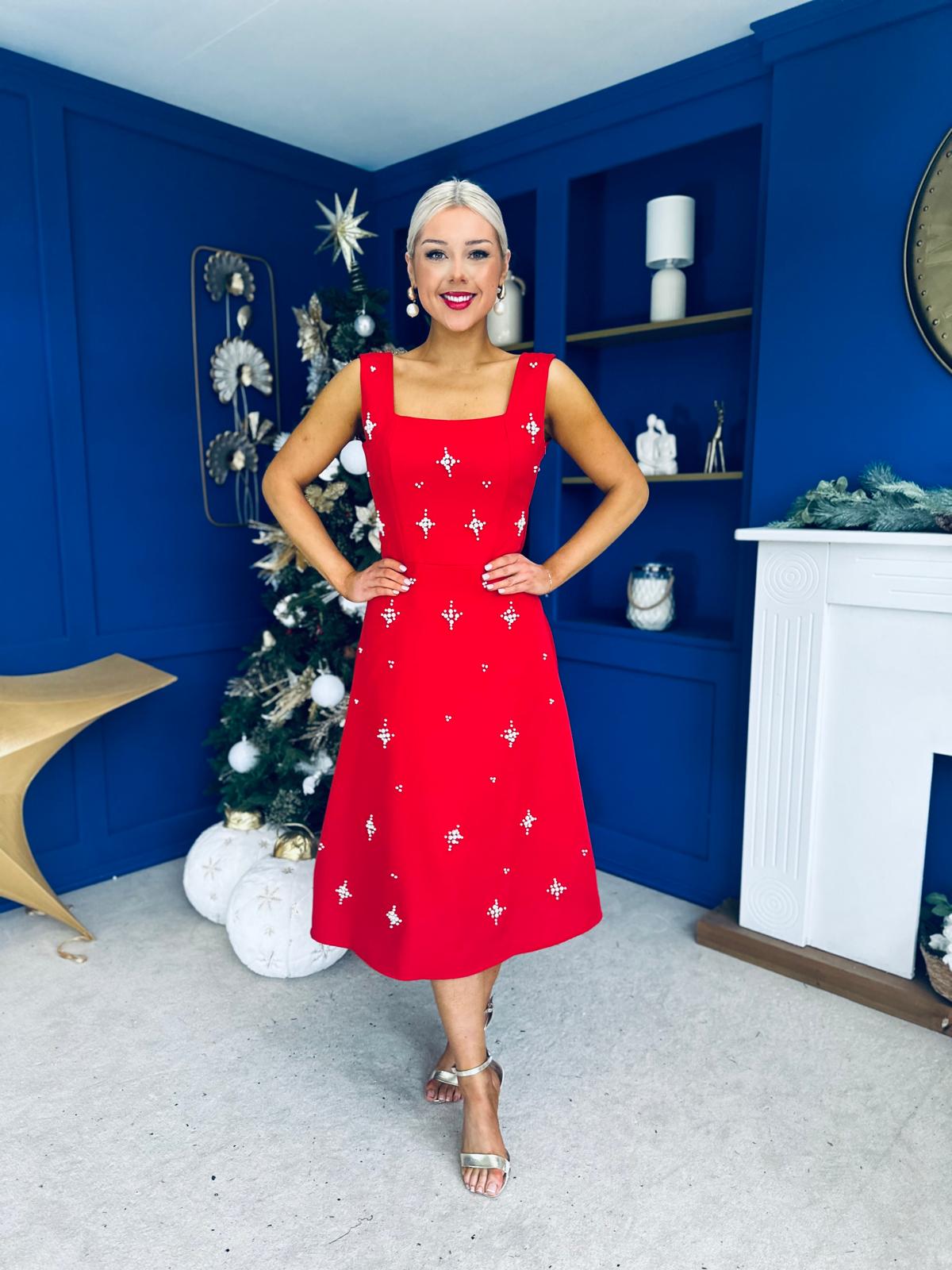 Scarlett Pearl Embellished Occasion Dress Red