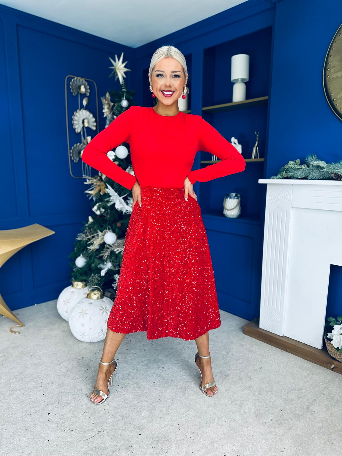 Reese Sequin Skirt Occasion Dress Red