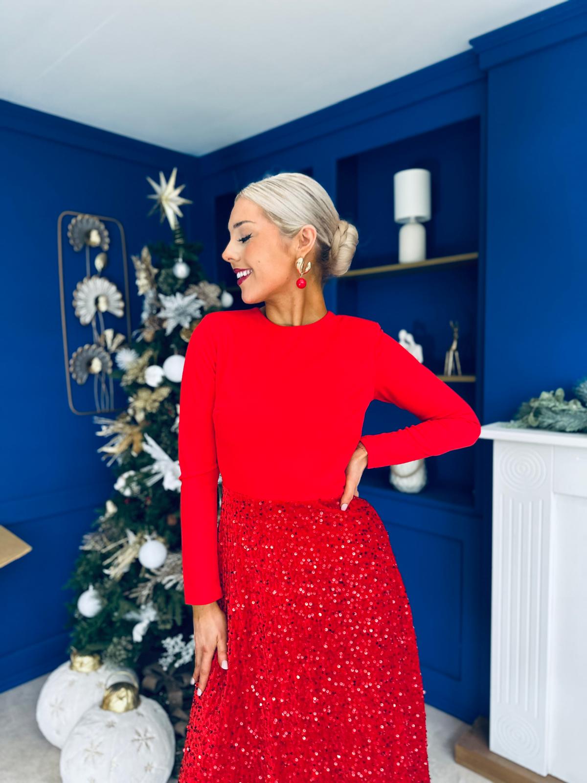 Reese Sequin Skirt Occasion Dress Red