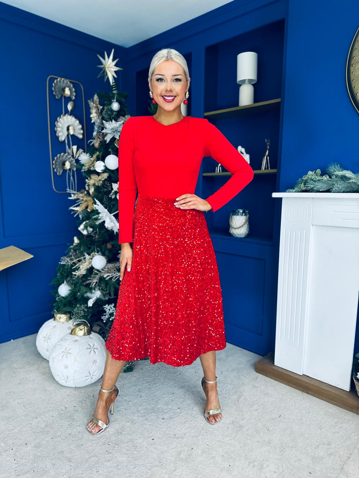 Reese Sequin Skirt Occasion Dress Red