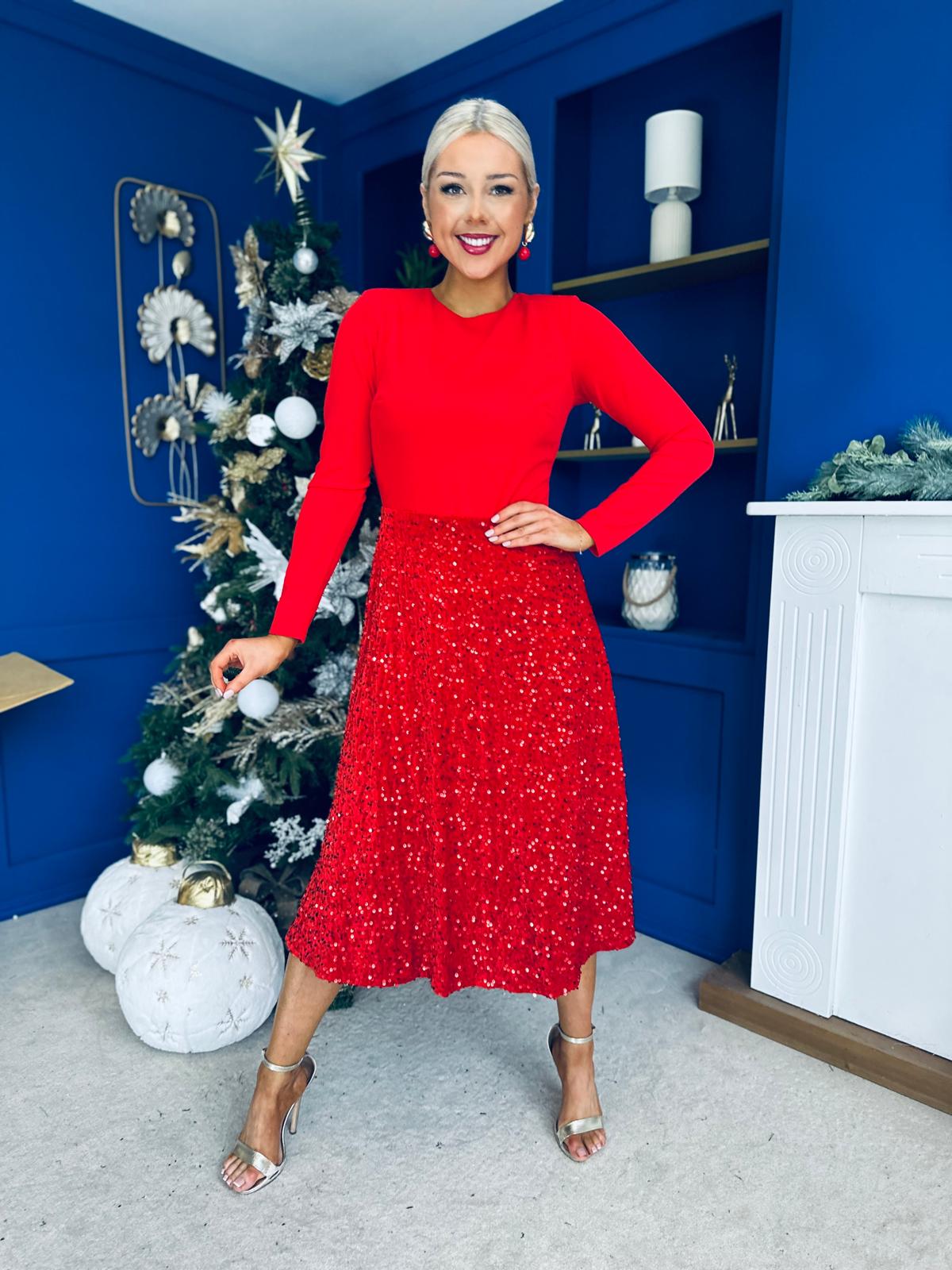 Reese Sequin Skirt Occasion Dress Red