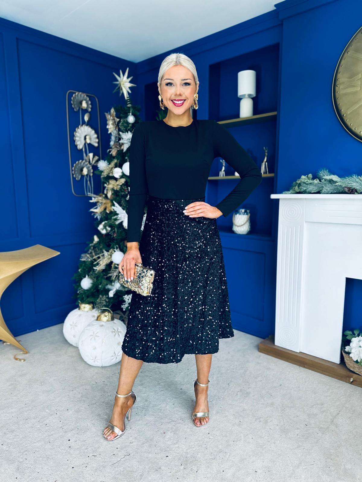 Reese Sequin Skirt Occasion Dress Black