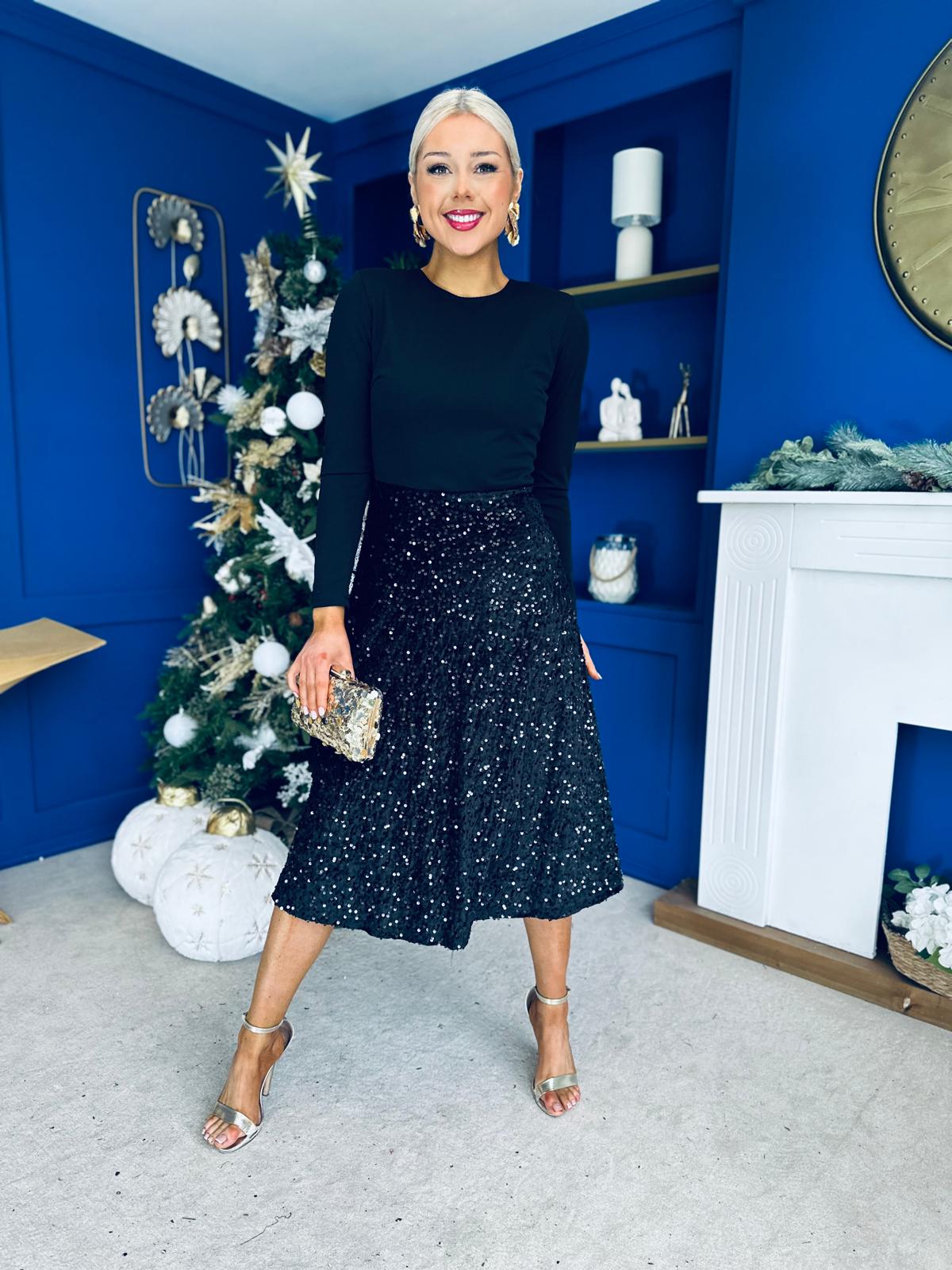 Reese Sequin Skirt Occasion Dress Black