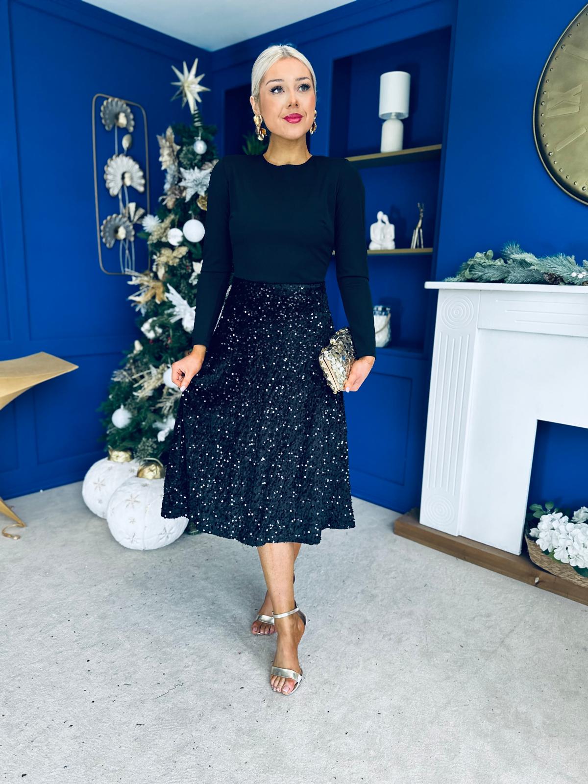 Reese Sequin Skirt Occasion Dress Black