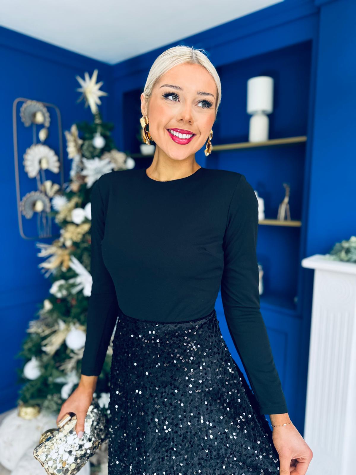 Reese Sequin Skirt Occasion Dress Black