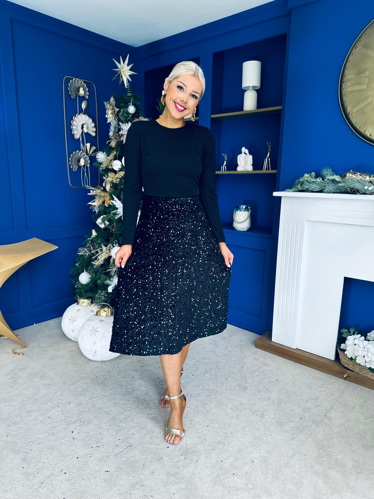 Reese Sequin Skirt Occasion Dress Black