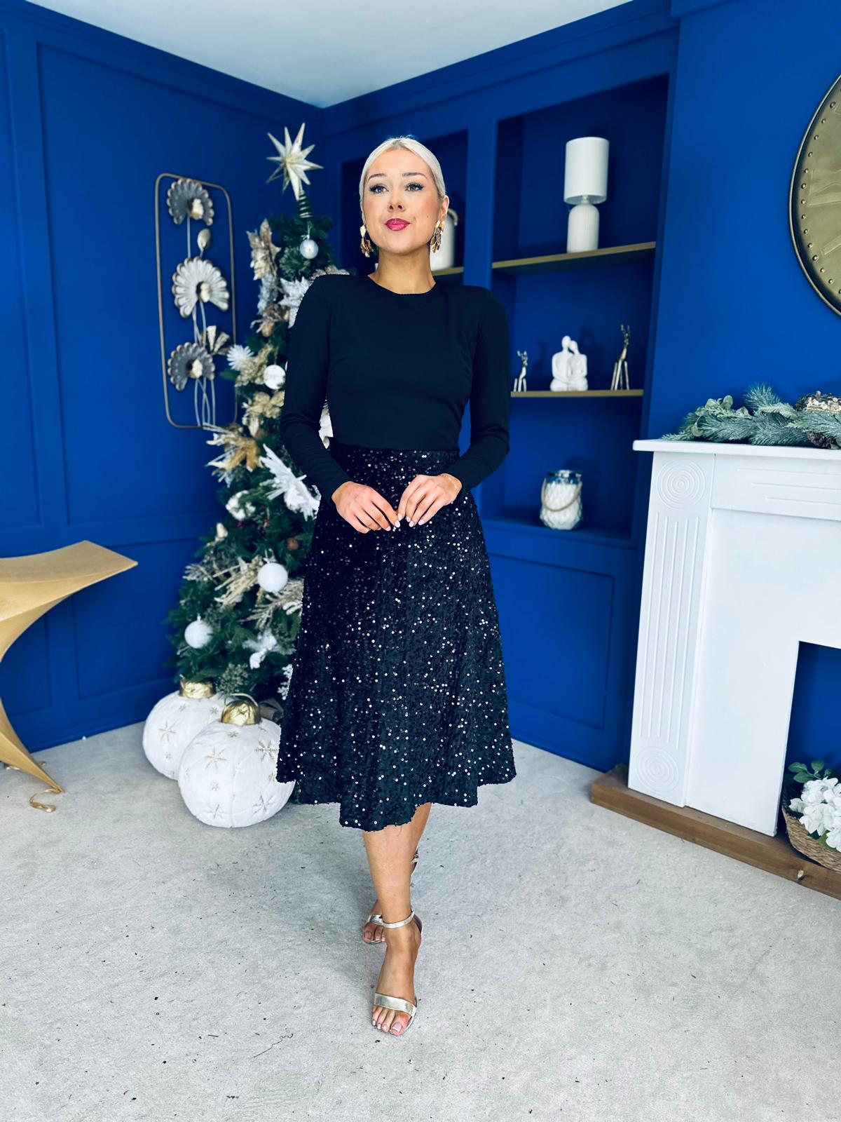 Reese Sequin Skirt Occasion Dress Black